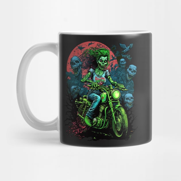 Zombie Girl riding a motorcycle by pxdg